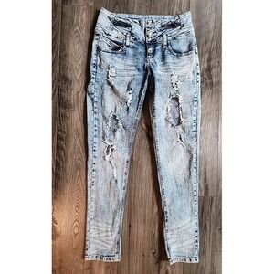 Harmony & Havoc Womens Size 9 Distressed High-waisted Skinny Jeans 4 Button Fly